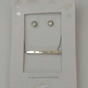 🌷5/$20 -  FAITH Inspirational Bar Pendant Necklace/Studs 16" Silvertone